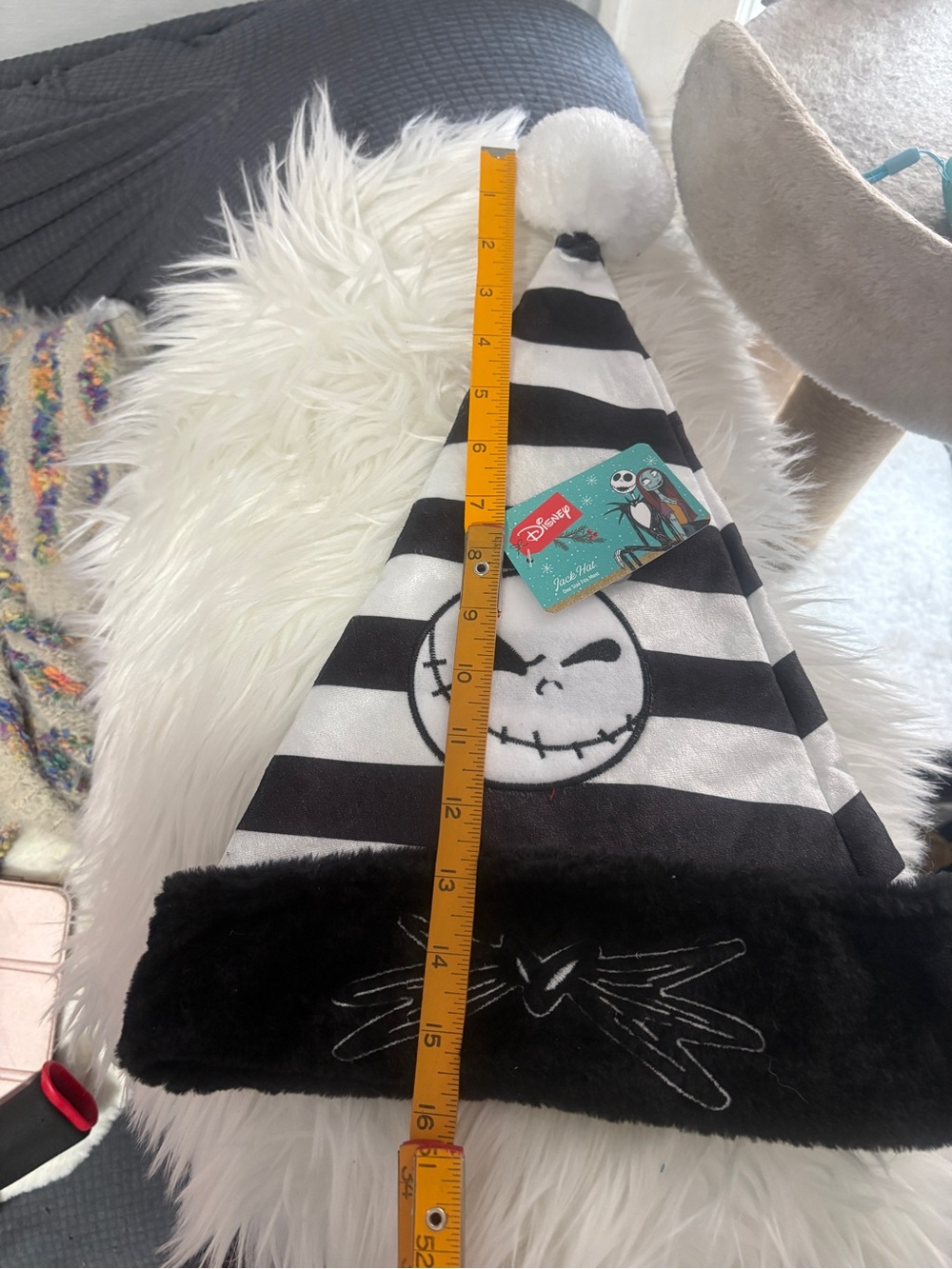 Disney Black & White Jack Skellington Striped Pom Pom felt Santa hat